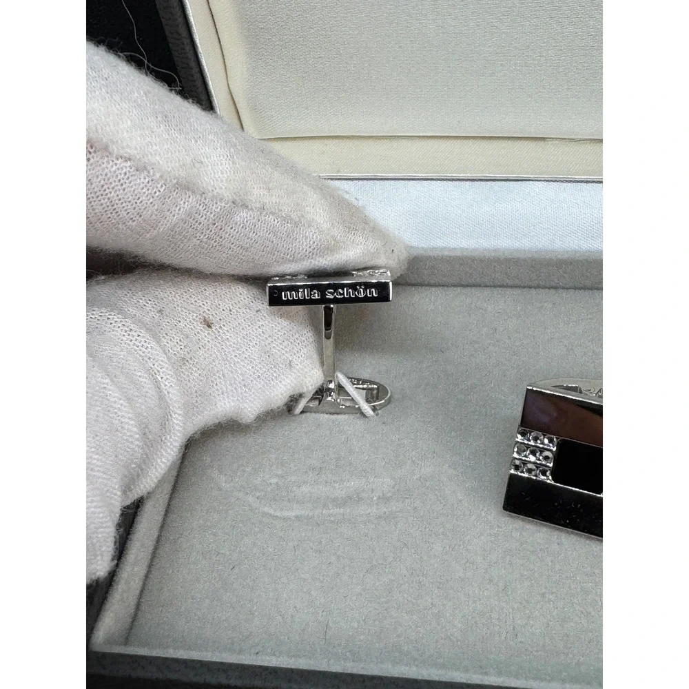 Mila Schön Cufflinks‎ Tie Tack Set of 2 Vintage Gold Tone Black Square